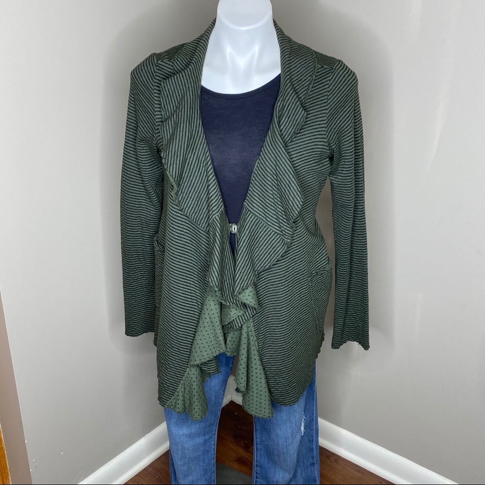 Jūde Green Stripe Ruffled Cardigan - Picture 3 of 9